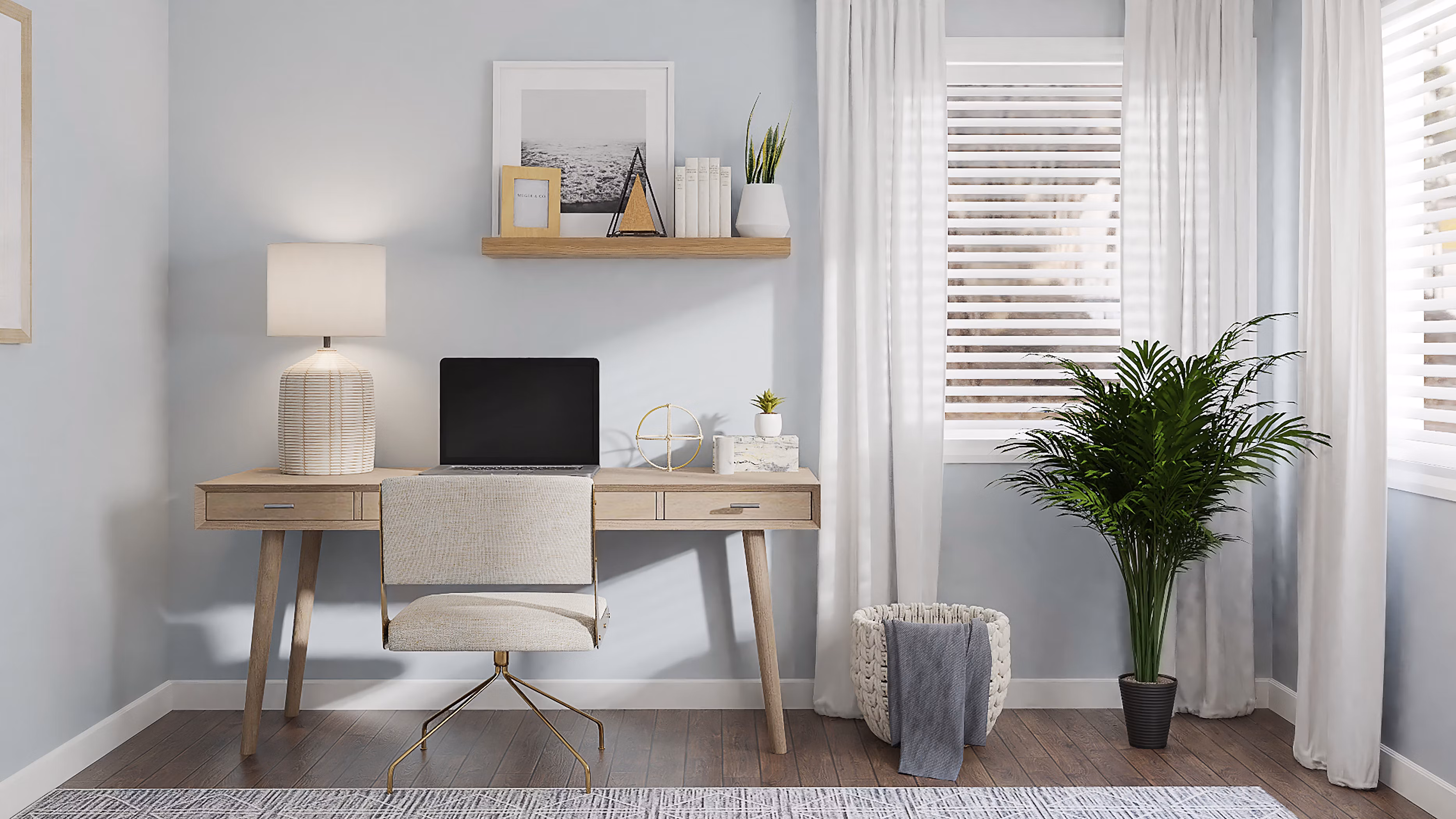 Motorized blinds on hard-to-reach windows in a high-ceiling space
